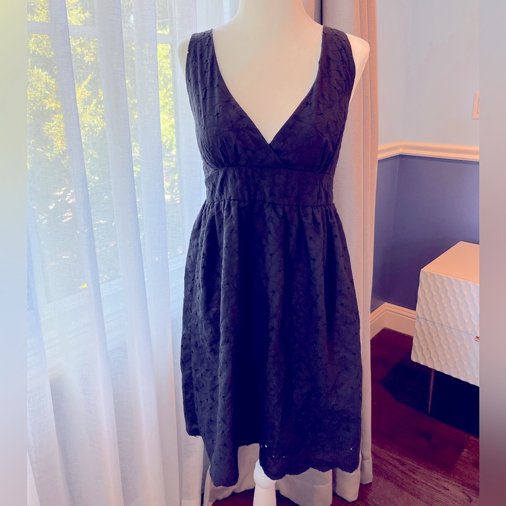 Little black dress with eyelet details, smock back, size S
